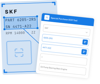 OCR scanning an SKF dataplate and populating the Special Purchase OCR Tool form